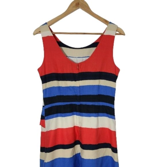 KATE SPADE Jillian Linen Blend Striped Bow-Waist Midi Dress Women's Size 6 - Picture 9 of 16